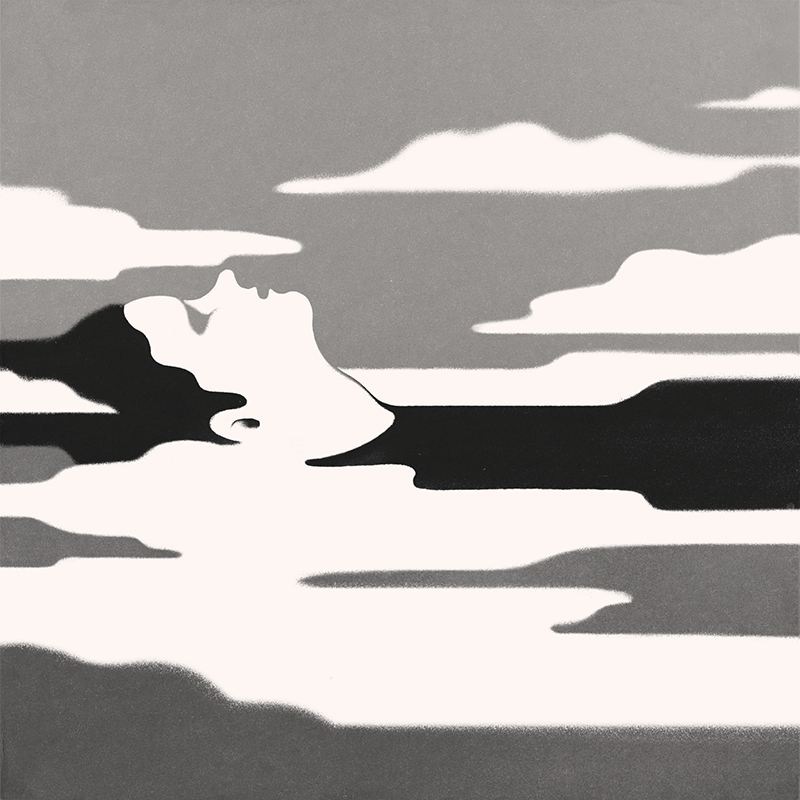 Illustration of a person sunken into clouds