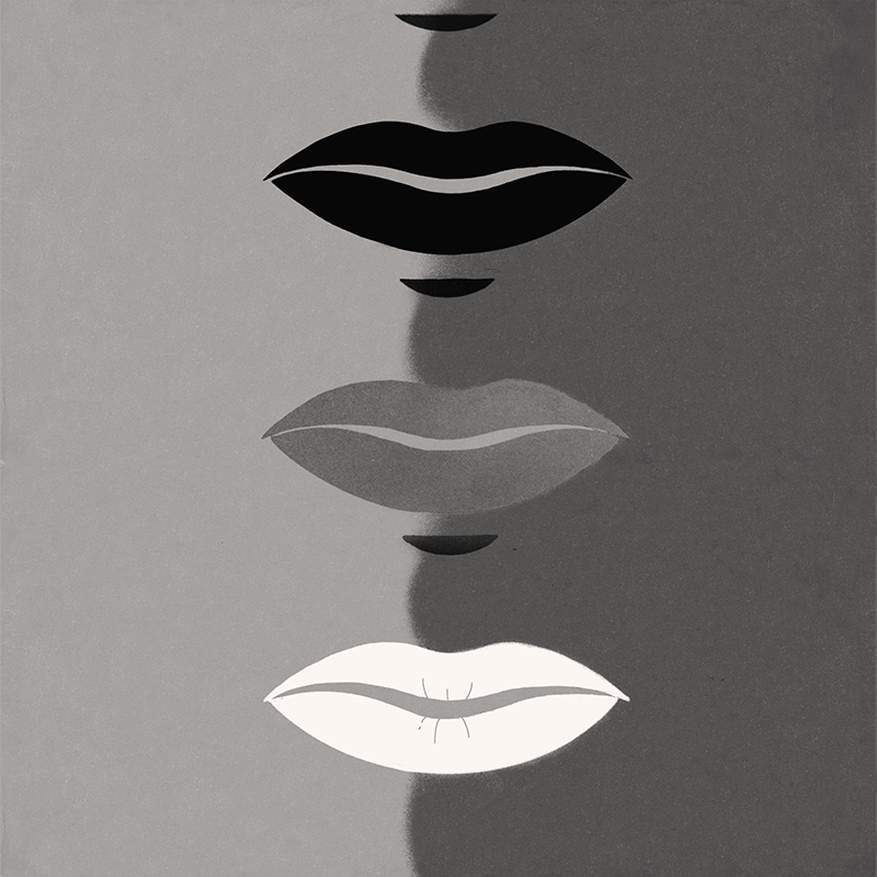 Illustration of three sets of lips